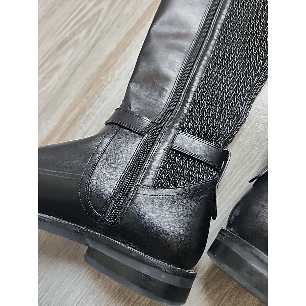 Cole Haan Chelsey Leather Black Tall Riding Boots Woven Back Buckle Detail 6B - Picture 13 of 14